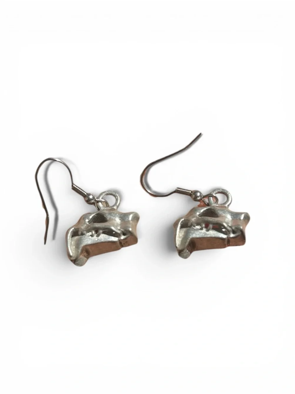 Sabertoothed Tiger Skull Dangle Earrings Silver White Bronze Goth